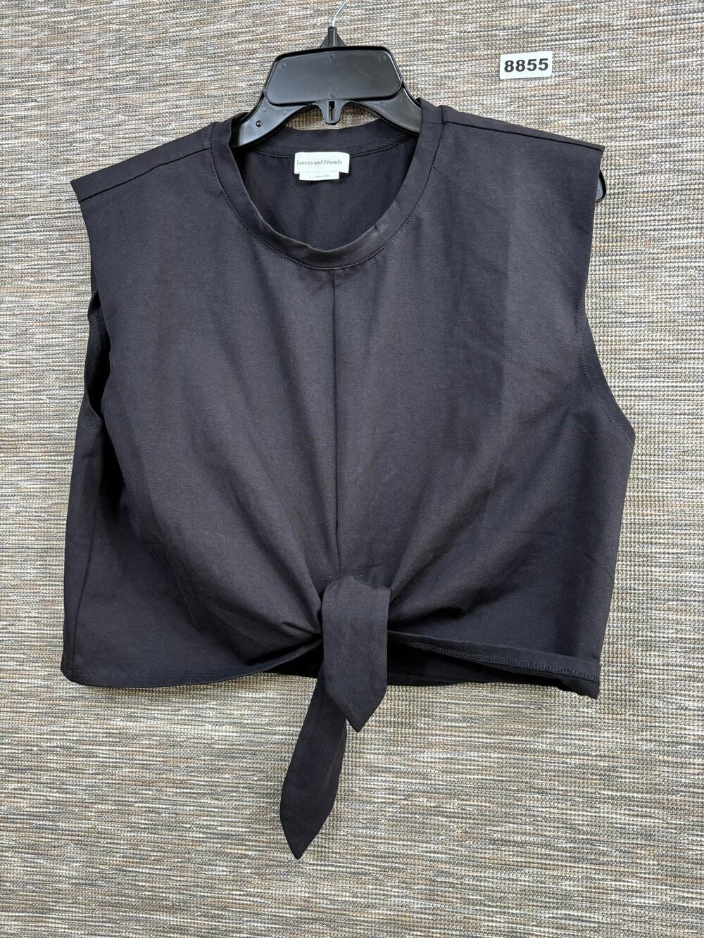 Lovers And Friends Tank Top Womens XL Black Tie Front Cropped Jersey Sleeveless